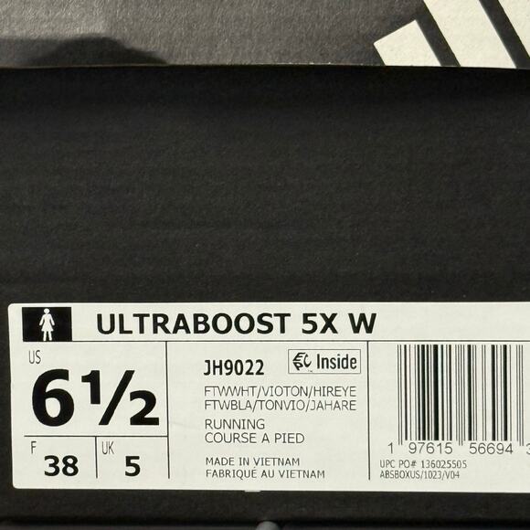 ADIDAS WOMEN'S 6.5 ULTRABOOST 5X RUNNING SHOES JH9022 WHITE VIOLET TONE - Picture 10 of 10